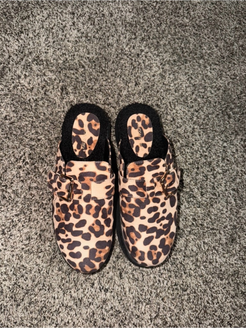 Leopard Print Buckle Slip-On Clogs